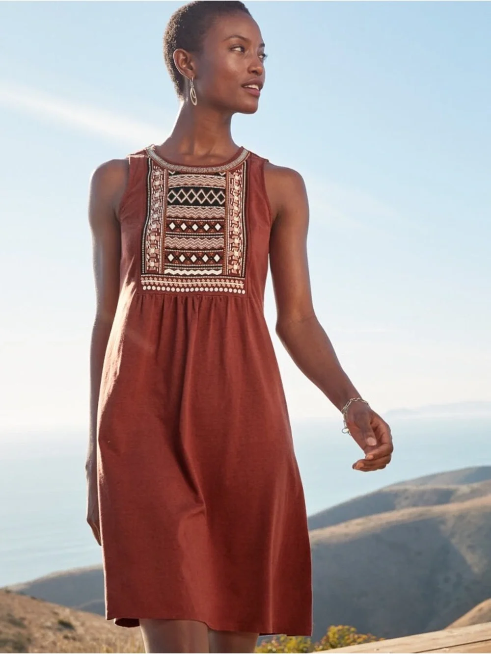 Garnet Hill Boho Embroidered‎ Organic Cotton Knit Dress